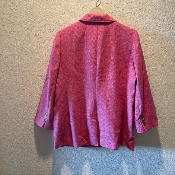 J Crew Bristol raspberry pink multi chevron 100% wool double breasted blazer, 14 - Picture 2 of 16